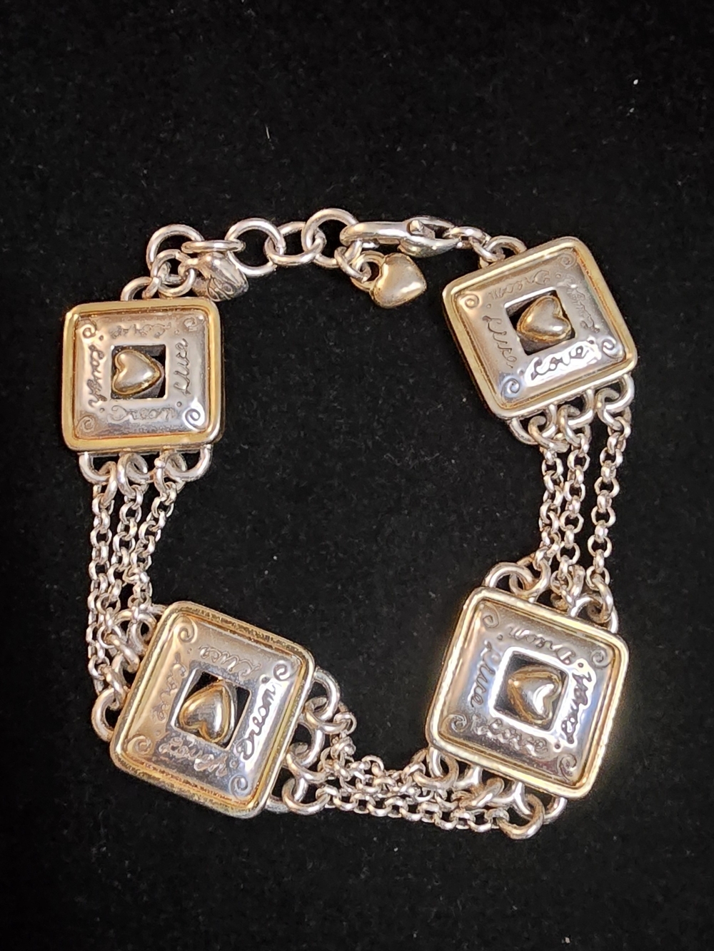 Retired Brighton "Live, Love, Laugh, Dream" multi-chain square link bracelet.